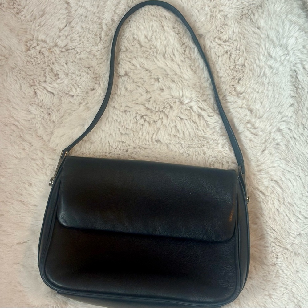 Navy Soft Leather Shoulder Bag